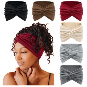 Tobeffect Wide Headbands for Women, 7'' Extra Large Turban Headband Boho Hairband Hair Twisted Knot Accessories, 6 Pack (Absolute Delight)