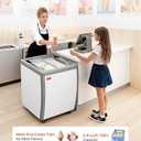 VEVOR Commercial Ice Cream Display Case, 5.6 Cu.ft Chest Freezer White | for Restaurant Gelato Shop Cafe, Dipping Cabinet with Locking Casters, Sliding Glass Door, and LED Lighting, Hold 4 Tubs