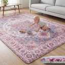 Huloo Sleep Baby Play Mat for Floor - 79x118 Inches 1.3" Thick Elasti-Foam Playpen Mat for Toddlers Infant Kids, Water-Repellent Nursery Rug, Non-Slip Backing for Crawling & Tummy Time, Isfahan