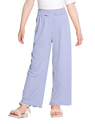 Hvididan Girls Loose Pants Wide Leg Pants for Girls Beach Flowy Palazzo Lounge High Elastic Summer Trousers Size 7 8 Blue