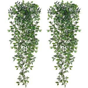 BLEUM CADE Fake Hanging Plants, 2pcs Artificial Hanging Potted Plant, Faux Mandala Vines Hanging Plant Greenery for Wall Shelf Home Living Room Indoor Outdoor Decor