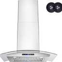FIREGAS 30 inch Wall Mount Range Hood 600CFM with Ducted Exhaust Vent,3 Speed Fan,Soft Touch Controls,LED Lights,Permanent Filters in Stainless Steel,includes Charcoal Filter