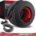 Synthetic Winch Rope Kit - 3/8" x 100' 27000 lbs Synthetic Winch Cable for ATV UTV Off-Road Vehicles with Forged Hook, Protective Sleeve and Safety Pull Strap - Black