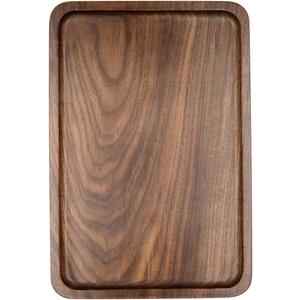 Bamber Wood Serving Tray Wooden Decorative Coffee Tea Platter Whole-piece Black Walnut 13.4 x 9 Inches