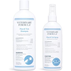 Veterinary Formula Flea and Tick Bundle  Prevention Spray for Dogs, 8 oz + 16 oz Shampoo for Dog Flea & Tick Control
