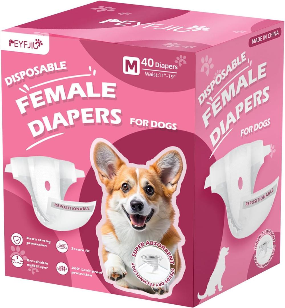 Disposable Dog Diapers, Female Dog Diapers for Heat Cycle Protection, Super Absorbent & Adjustable, for Excitable Urination, Incontinence & Potty Training, Medium, 10 Count