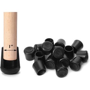 Chair Leg Tips Caps Non-Slip Rubber Leg Tips 1” Inner Diameter Furnigear -Black Chair Leg Floor Protectors Round, 16 Pack