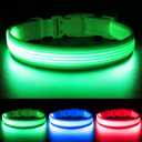 YFbrite Light up Dog Collar, USB Rechargeable LED Puppy Collar Super Bright Adjustable Glowing Dog Lights for Night Walking (Design 2-Green, Small)