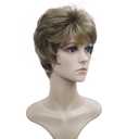 Wiginway Short Synthetic Wigs Golden Brown Mix Color Fluffy Straight Full Bang Capless Heat Resistant Fiber Wigs for Women