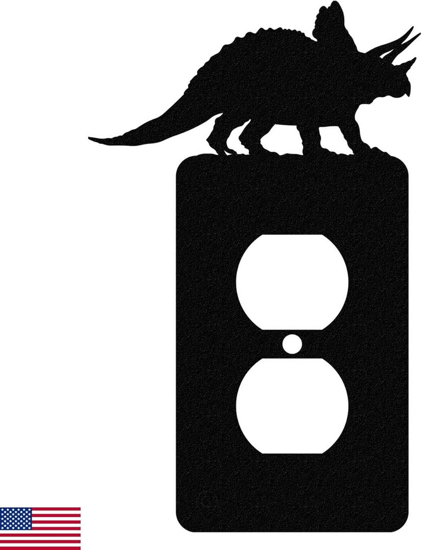 American Steel Light Switch Cover Plate, Dinosaur Decor Outlet Cover, Triceratops, Single Duplex (Black), MADE IN USA