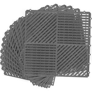 MYFAMIREA Modular Interlocking Cushion 12 Pack 11.8" x 11.8" Rubber Floor Tiles Non-Slip Splicing Drainage Mats for Deck, Pool, Shower, Patio, Balcony, Bathroom, Kitchen, Yard (1 Rows Dots, Dark Gray)