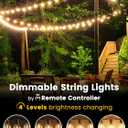 Outdoor String Lights with Remote 50FT - Dimmable Patio Lights with Waterproof G40 LED Globe Bulbs, Connectable Shatterproof Hanging Lighting for Outside Bistro Garden Backyard Deck Decor