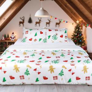 HITIME 100% Polyester Printed Christmas Duvet Cover Set - Queen Size 3 Piece Lightweight & Breathable Bedding Set, Soft Microfiber Comforter Cover with Zipper Closure, Christmas Cartoon