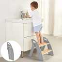 Wooden 2 Step Stool for Kids Bathroom Sink Foldable AntiSlip 2Step for Toilet Potty Training, Child Stepping Stool for Kitchen Nursery Bedroom, Sturdy Non Slip Adult Stool for Closet Grey