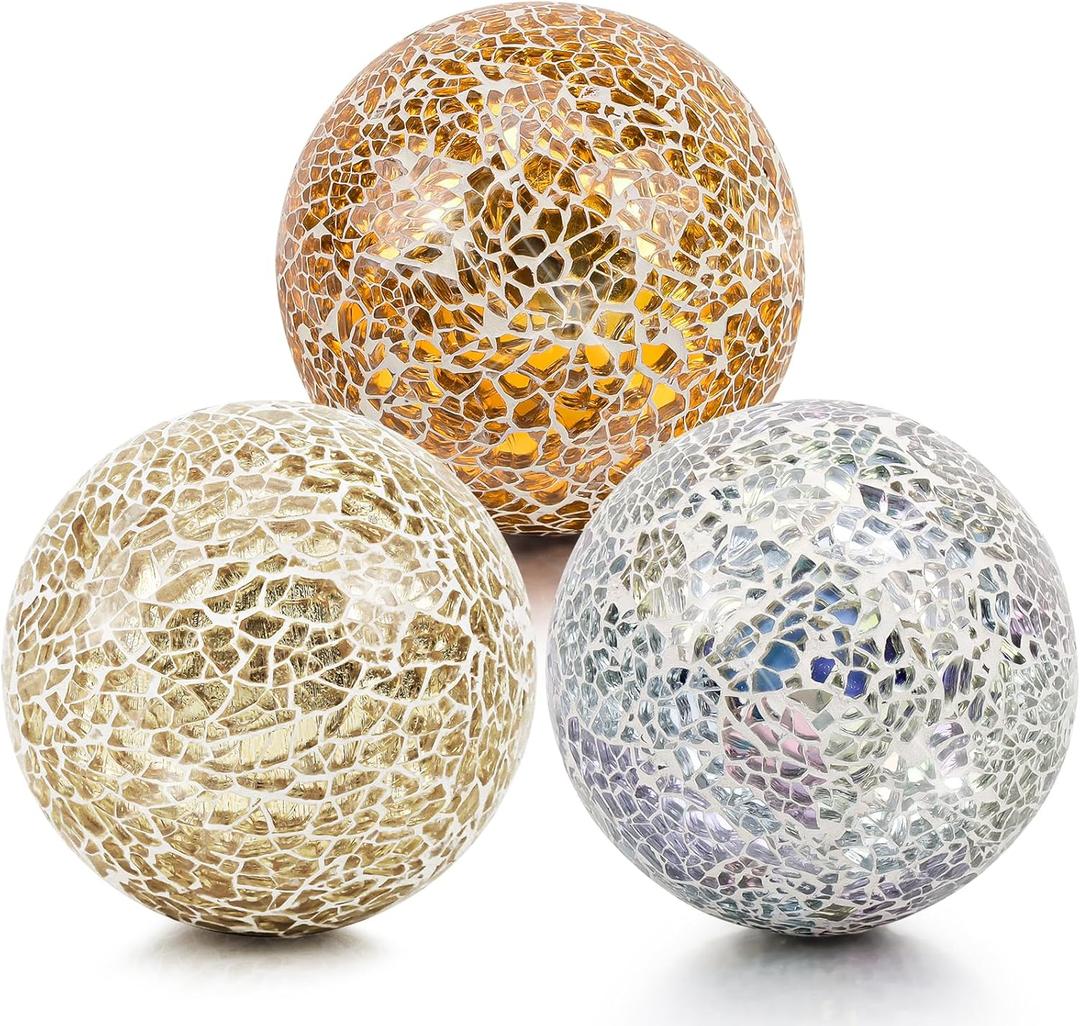 Decoration Mosaic Glass Ball 3.35 Inch Orbs Centerpiece Crack Sphere Balls 3pcs Rose Gold Silver Mix Color Bowls Fillers Home Office Table Christmas Ornament
