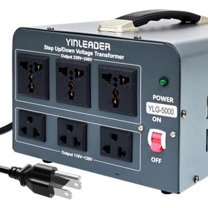 Yinleader 5000 Step Up/Down Transformer Converter 110/120 Volt - 220/240 Volt w/US Power Cord,Circuit Breaker Protection (Grey)