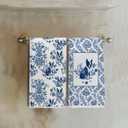 Chinoiserie Boston Terrier Kitchen & Hand Towels Set of 2,Blue and White Floral Dog Gifts Dish &Tea Towels for Kitchen Bathroom Decor,Dog Lover Gifts for Women 16x24 Inch