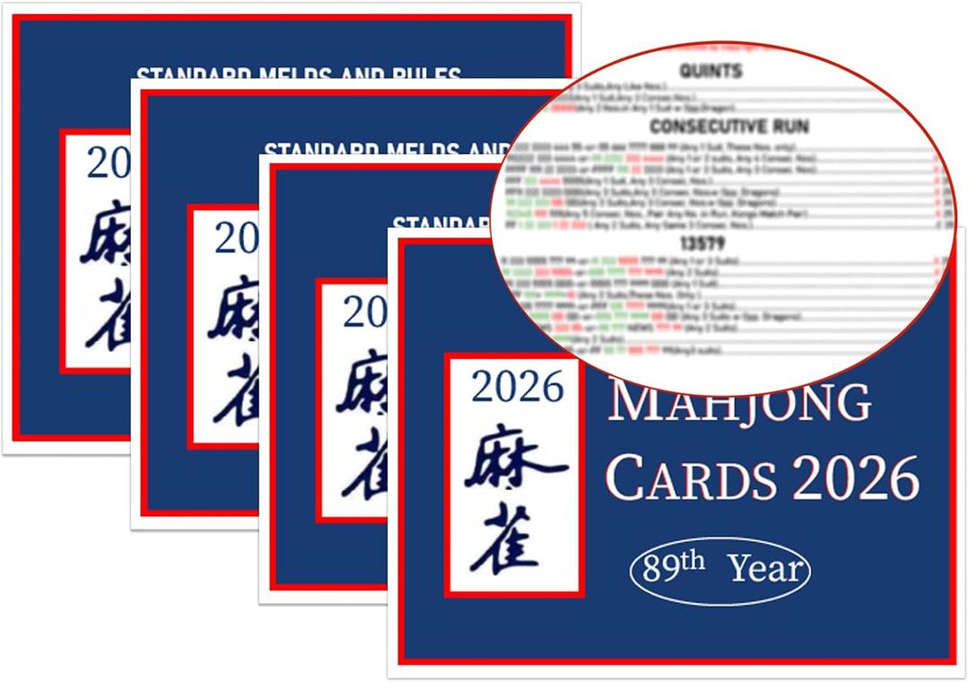 Mahjong Cards 2026, 4 PCS Mah Jongg Card Large Print, Easy to Read Rule Cards for Mah Jongg, Perfect Mahjong Accessories and Gifts for Mahjong Beginners (Blue)