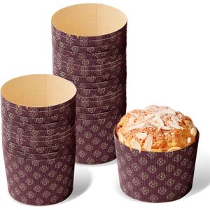 5" Panettone Paper Cups, 25 Pack Heat Resistant Easter Bread Disposable Baking Cups, Large Paper Baking Cups, Kulich Molds for Baking (Brown)