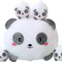 SQEQE Panda Mommy Stuffed Animal with 4 Baby Pandas, Super Soft Cartoon Hugging Toy Gifts for Girls Boys Birthday