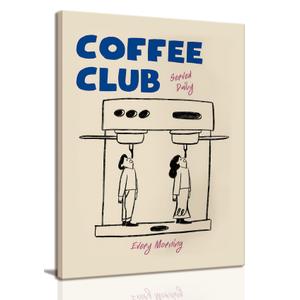 WALLZK Framed Coffee Wall Art Trendy Coffee Club Poster Canvas Prints Good Morning Cafe Bar Painting Pictures Decor for Kitchen Dining Room 16"x24"