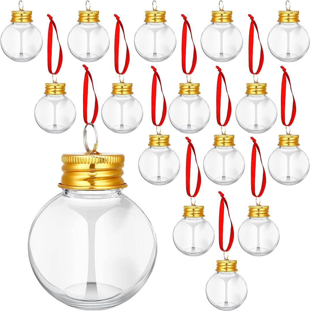 Patelai 18 Pcs Christmas Drink Balls Clear Shot Glass Ornaments Xmas Tree Fillable Ornaments Plastic Xmas Water Bottle Bulbs for Holiday Party Decorations (Round,50 ml)