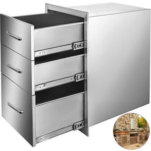 VEVOR Outdoor Kitchen Cabinets 18x23 Inch, BBQ Island Drawers Stainless Steel, Outdoor Kitchen Access Grill Storage, Triple Access BBQ Drawers with Chrome Handle, 18"W x 23"H x 23"D