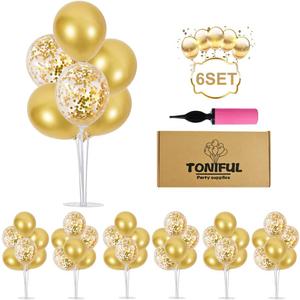 TONIFUL Inflatable Toys 6 Balloon Centerpieces with Gold Balloon Stand Kit for 2025 Graduation,Anniversary,Table Party Decorations,30th 40th 50th 60th 70th 80th Birthday Decorations New Years 2025