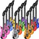 Novelty Place 12Pcs Inflatable Guitar for Kids - 35In Blow Up Electric Guitars Assorted Colors, Waterproof Inflatable Rock Star Guitar Toy for 80s 90s Musical Concert Themed Party Favor, Large