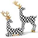 Yookeer 2 Pack Christmas Reindeer Decoration Small Rattan Deer Figurines Christmas Tabletop Reindeer Statue Centerpiece Ornaments for Mantel Fireplace Living Room Bedroom Decor(Black and White Grid)
