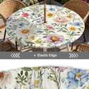 Yesad Round Outdoor Tablecloth with Umbrella Hole, Zippered Fitted Tablecloth with Elastic Edge, Waterproof Table Cloth Cover for Picnic Party Fits 53"-60" Round Table, Colorful Wildflower