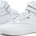 Reebok Women's Freestyle Hi High Top Sneakers for Women, Black or White Basketball and Tennis Shoes Womens Size 5-12, White/Silver, 8