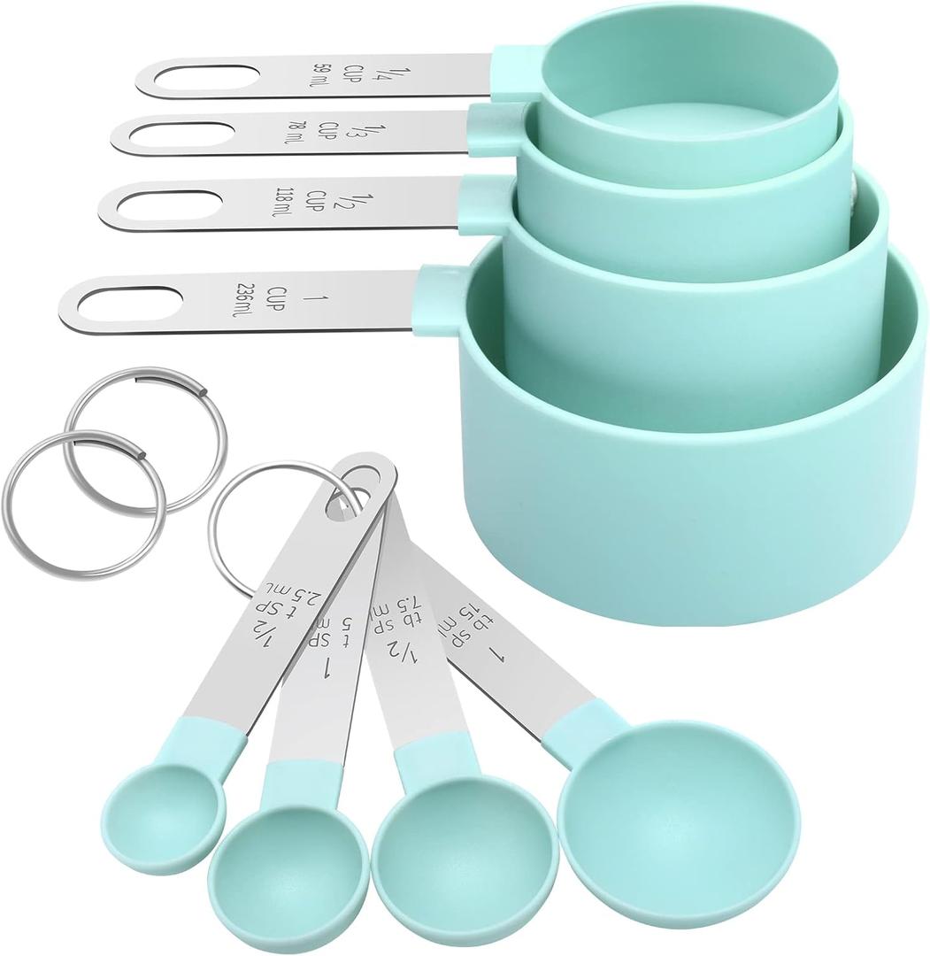 Measuring Cups Set Measuring Spoons Set, Nesting Measure Cups with Stainless Steel Handle, For Measuring Dry and Liquid Ingredients Small Teaspoon with Plastic Head (Mint Green)