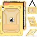TIMISM Case for iPad (A16) 11th/10th Generation(2025/2022) with Shoulder Strap, Kickstand and Pencil Holder, Translucent Hard PC Back Cover, Heavy Duty Shockproof Rugged Protective Case, Yellow