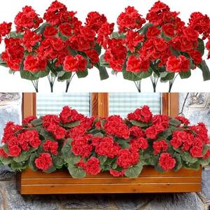 Waipfaru 8Pcs Artificial Flowers for Outdoors，Artificial Geraniums for Outdoors UV Resistant Fake Outdoor Plants，Artificial Silk Flowers for Indoor Garden Porch Window Farmhouse Decor, Red
