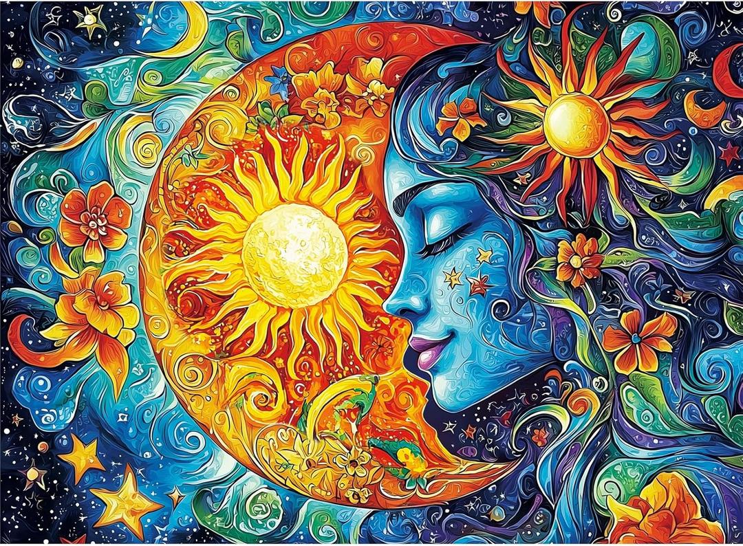 3 x 300 Piece Puzzles for Adults,Cool Solar and MoonPuzzle for Adults Kids Seniors,Recycled Cardboard Unique Flowers Puzzle 300 Piece,Challenging Family Game Great Gift for Family Friends,20.5 x 15 in