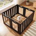 Soulbond Clear Acrylic Dog Playpen Indoor, Non-Slip,Tool-Free Assembly, External Door Lock Play Pen for Puppies and Small Dogs (24 Inch, Black, 8 Panel)