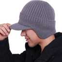 JHDESSLY Knit Beanies with Visor & Earflaps for Men and Women, Winter Hats Fleece Lined Hat Stocking Caps Soft Warm Headwear