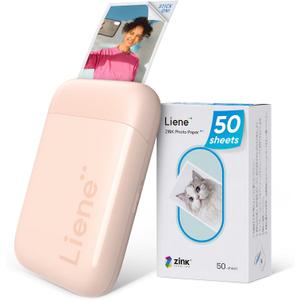 Liene Photo Printer, 2x3 Mini Instant Portable Color Mono Picture Printer w/ 50 Zink Adhesive Paper, Bluetooth 5.0, Compatible w/iOS & Android, Small Photo Maker for iPhone, Smartphones, Pink