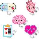 5 Pcs Funny Badge Reel Retractable Name Tag ID Clip Holder Nursing Student RN Pediatric Teacher Funny Office Work Accessories 12