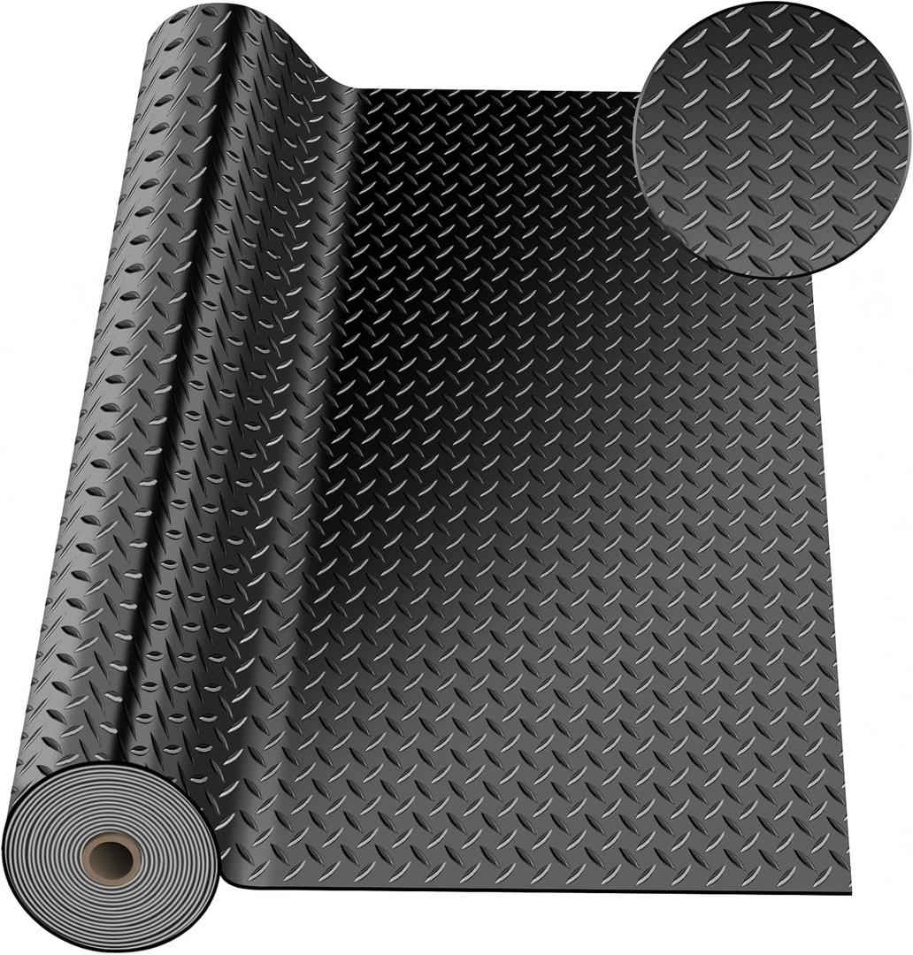 20 FT Garage Floor Mat, Diamond Plate Rubber Flooring Roll, PVC Garage Flooring Rolls for Under Car, Large SUVs, Pickup Truck, RV, Gym