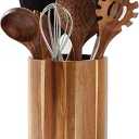 LOHONER Acacia Wood Utensil Holder for Kitchen Counter, 360° Rotating 7.2" Wooden Cooking Utensil Crock for Countertop, Farmhouse Kitchen Decor