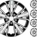BDK 16 Inch Hubcaps Set of 4 OEM Replacement Snap-On Wheel Rim Covers - Universal Fit Car Wheel Cover for Cars, Trucks, SUV, Vans Durable ABS Black & Silver 5-Spoke Hub-Cap Car Accessories Exterior
