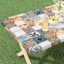 misaya Rectangle Vinyl Tablecloth, Fitted Table Cover, Waterproof, Elastic Edge, Flannel Backing, Plastic Tablecloth Fit 6 Foot Folding Tables for Camping, Picnic, Outdoor (Floor Tiles, 30x72 inch)