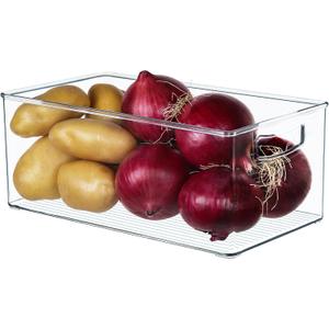 Hudgan 2 Pack Straight Sides Stackable Pantry Organizer Bins for Home Edit - 13.5''L x 7.5''W x 5.5''H