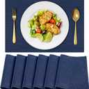 Cloth Placemats, Set of 6 Heat-Resistant Cotton Linen Blend Double Layered Machine Washable Place Mats, Wrinkle Free Thick Fabric Dining Table Mats for Indoors & Outdoors (Navy Blue, 6)