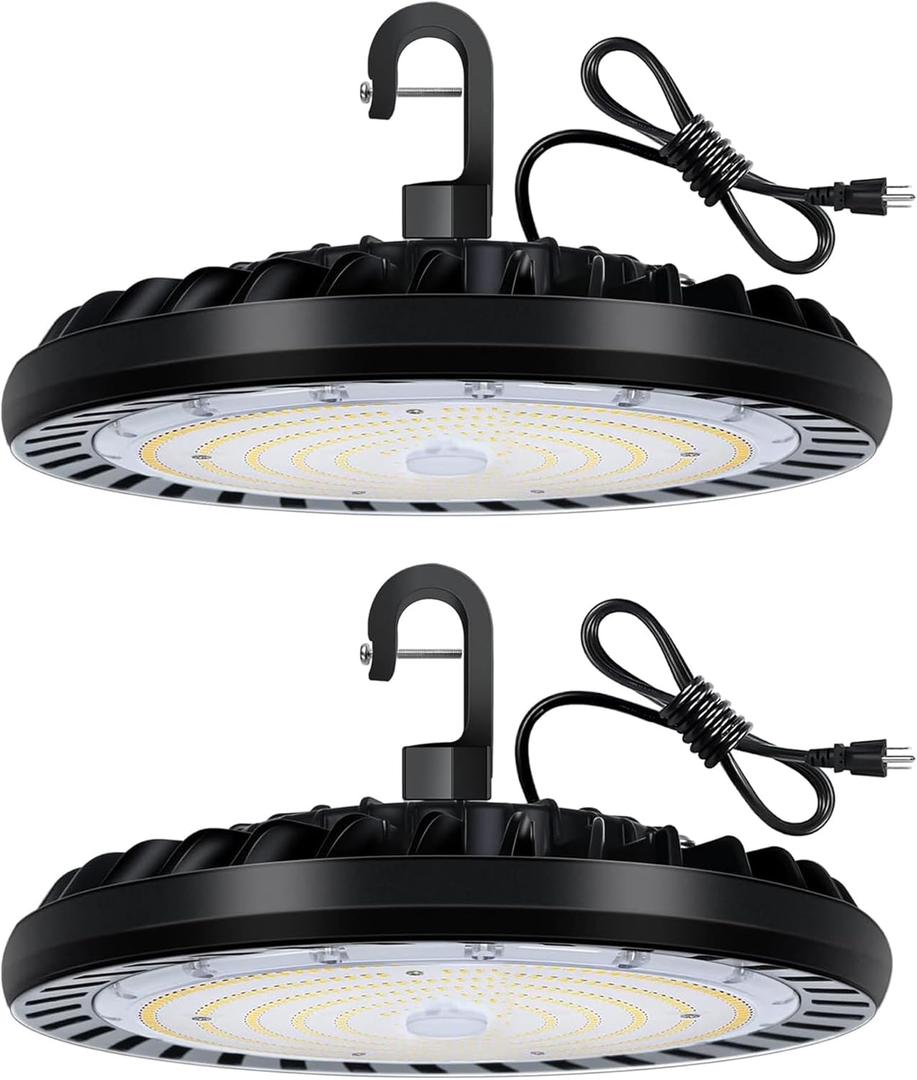 hykolity 2 Pack LED High Bay Light 200W, 5000K UFO LED High Bay Light Fixture with US Plug [600W MH/HPS Equiv.] 120-277V, 26,000lm, IP65 Commercial Warehouse Area Light for Wet Location