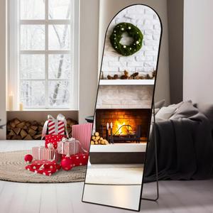 Sweetcrispy Full Length Arched Full Body Floor Mirror with Stand Aluminum Alloy Frame, Standing Hanging or Leaning Wall, 59"x16"