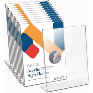 Relx Acrylic Sign Holder 8.5 x 11, Slant Back Acrylic Display Stand, Clear Frames Plastic Sign Holder for Store, Restaurant (12 Pack)