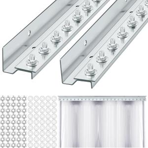Yaocom 2 Pcs 4 Feet Sections Strip Curtain Door Mounting Hardware Galvanized Steel Strip Door Hanger Kit Universal Jamb or Wall Mount Commercial Industrial for Porch Garage Warehouse Pet House Curtain
